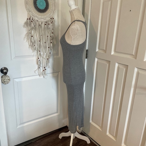 Poof! Y2K Grey Ribbed Knit Maxi Dress with Tank Top & Side Slit – Size S - Picture 4 of 12